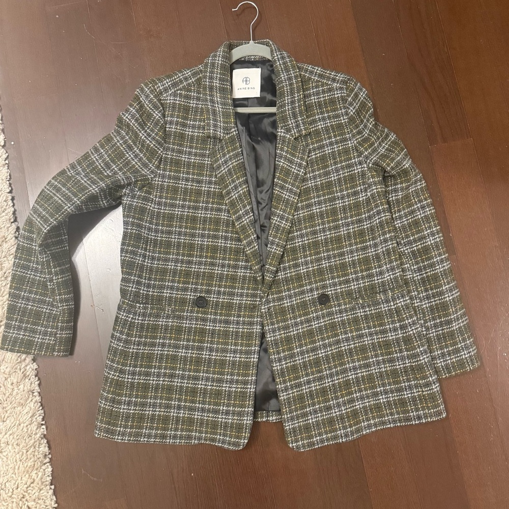 Anine Bing Green and Yellow Plaid Blazer